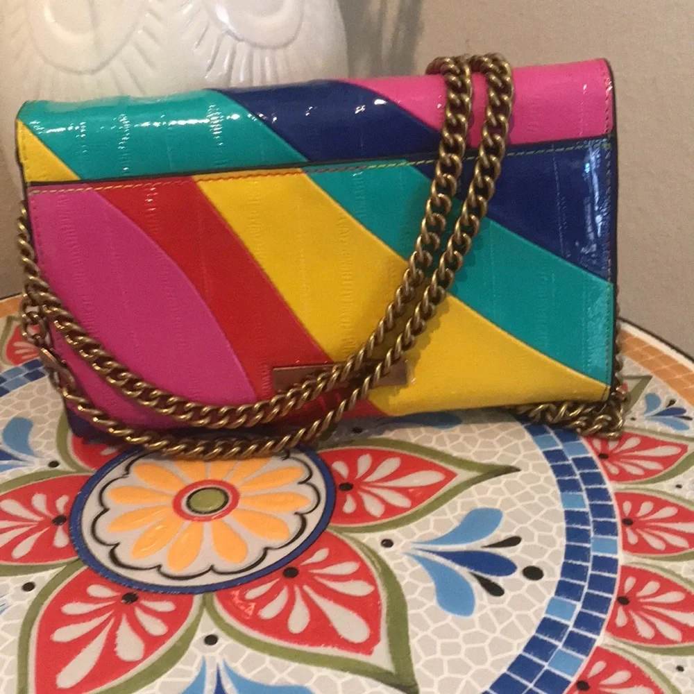 KURT GEIGER LONDON Kensington Multi Color Stripe Chain Wallet - Picture 7 of 13